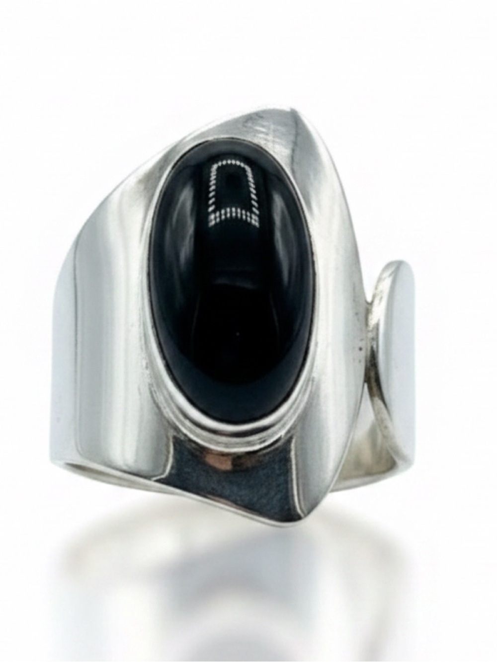 90s VTG HOB House of Bangles Mexico Sterling Silver Black Onyx Wrap Ring Size 6.